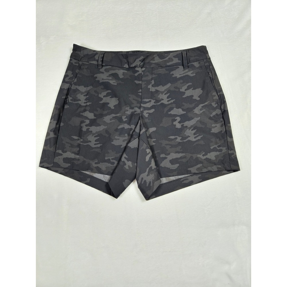 Spanx Womens Camo Print Shorts Black Charcoal Camouflage Size Large Stretch 6in